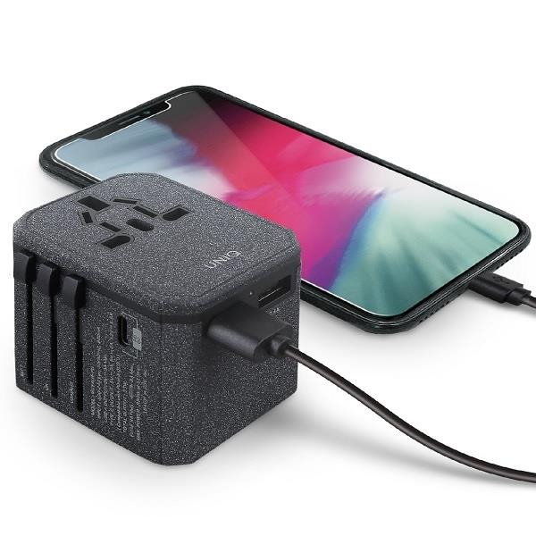 Uniq Load. network. Voyage World Adapter 33W + 2xUSB + PD 18W + QC 3.0 grey/charcoal Pilkas (LITHOS Collective) 3 Uniq Load. network. Voyage World Adapter 33W + 2xUSB + PD 18W + QC 3.0 grey/charcoal Pilkas (LITHOS Collective) 3