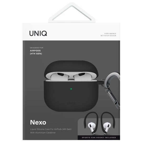 AirPods 4 Uniq Nexo su silikoniniais kabliukais dėklas – juodas 7 AirPods 4 Uniq Nexo su silikoniniais kabliukais dėklas – juodas 7