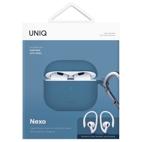 AirPods 4 Uniq Nexo su silikoniniais kabliukais dėklas – mėlynas 7