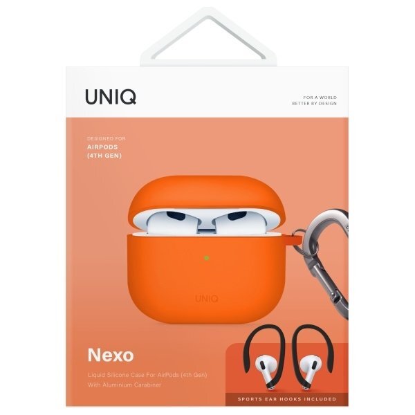 AirPods 4 Uniq Nexo su silikoniniais kabliukais dėklas – oranžinis 7