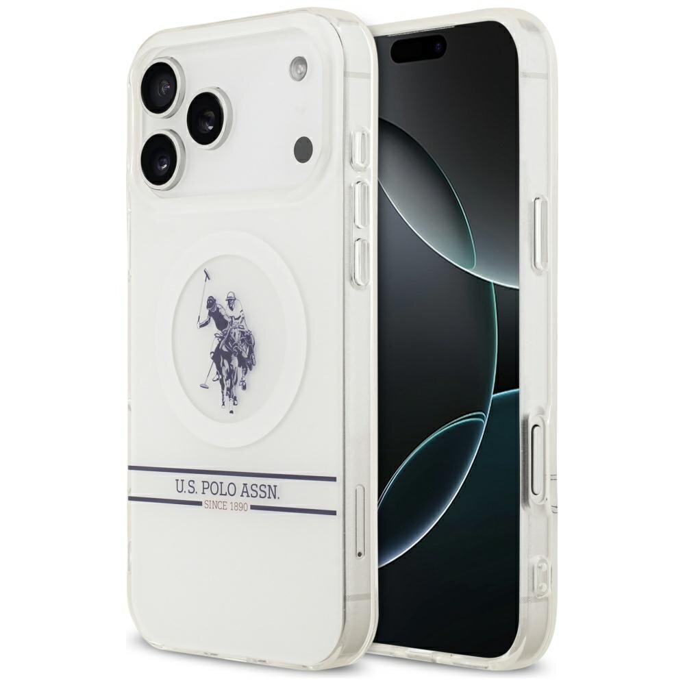 iPhone 17 Pro Max US Polo DH and Bottom Stripe Logo MagSafe dėklas – baltas iPhone 17 Pro Max US Polo DH and Bottom Stripe Logo MagSafe dėklas – baltas
