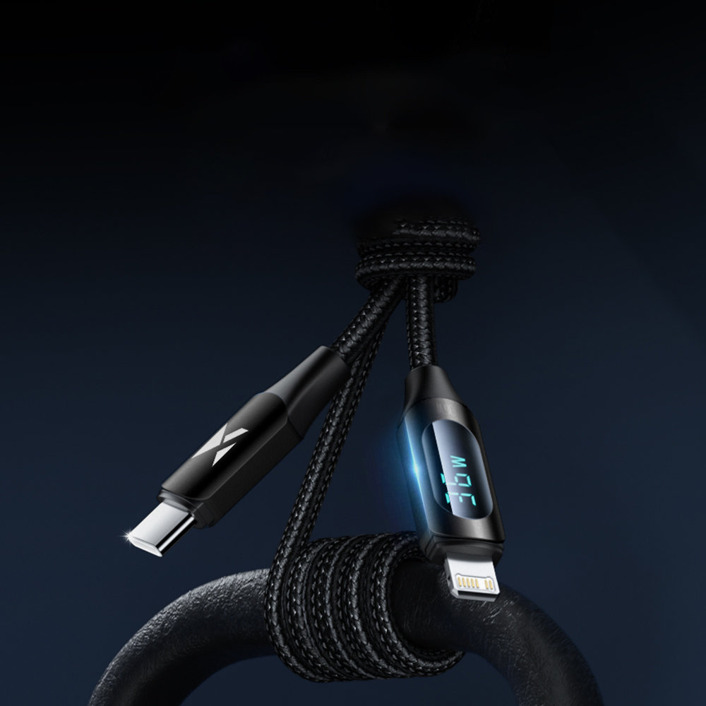 USB-C cable - Lightning Wozinsky WUCLC1 with LED display 36W 1m - Juodas 1 USB-C cable - Lightning Wozinsky WUCLC1 with LED display 36W 1m - Juodas 1