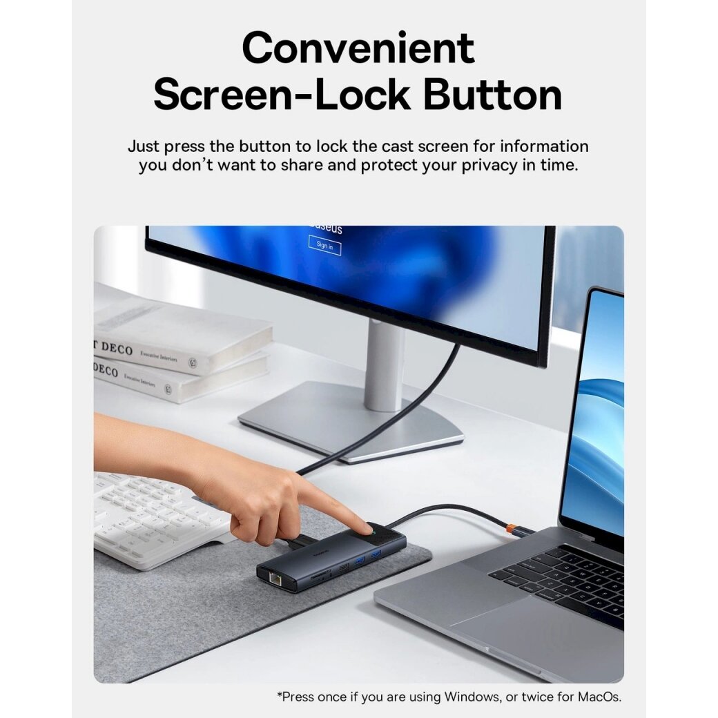 USB HUB 11in1 Baseus Metal Gleam Series II USB-A/USB-C PD/HDMI/DP/RJ45/SD/TF - Juodas 5 USB HUB 11in1 Baseus Metal Gleam Series II USB-A/USB-C PD/HDMI/DP/RJ45/SD/TF - Juodas 5