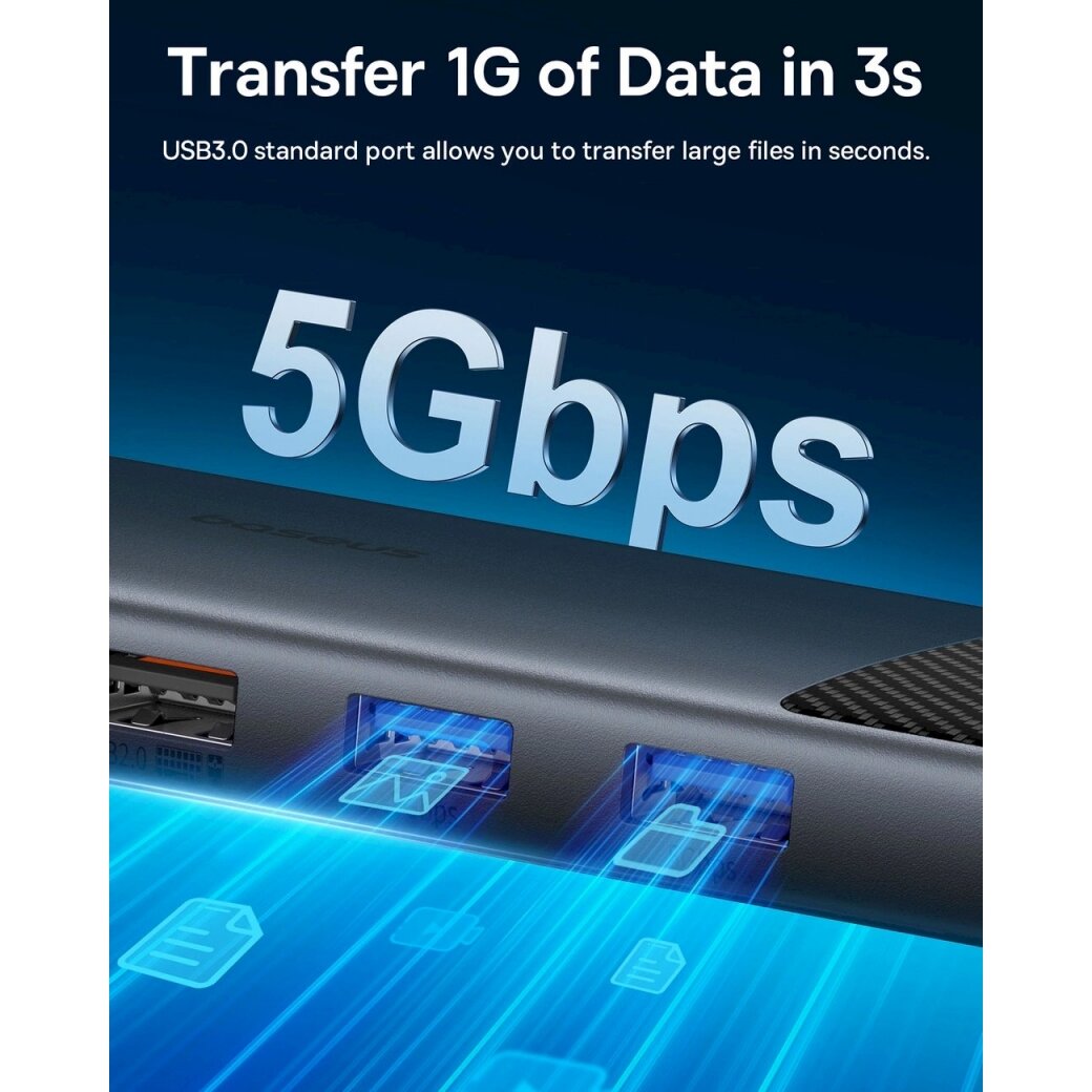 USB HUB 11in1 Baseus Metal Gleam Series II USB-A/USB-C PD/HDMI/DP/RJ45/SD/TF - Juodas 6 USB HUB 11in1 Baseus Metal Gleam Series II USB-A/USB-C PD/HDMI/DP/RJ45/SD/TF - Juodas 6