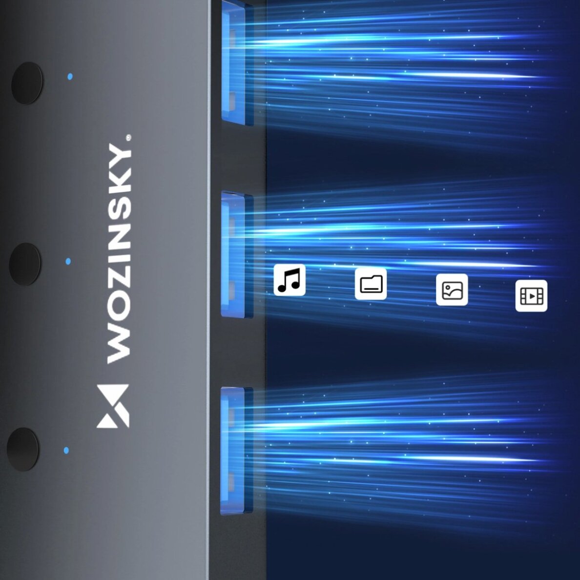 USB-A šakotuvas Wozinsky WHS080YSS 4x USB-A 3.0 su individualiais jungikliais, aliuminis, 30 cm laidas – pilkas 5 USB-A šakotuvas Wozinsky WHS080YSS 4x USB-A 3.0 su individualiais jungikliais, aliuminis, 30 cm laidas – pilkas 5