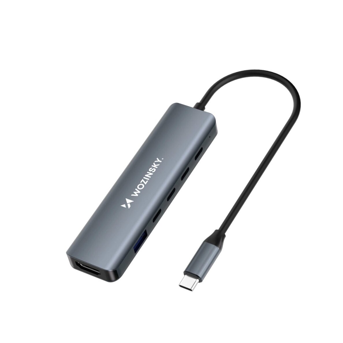 USB-C HUB Wozinsky WHBC10Y4S 6in1 daugiafunkcis, aliuminis, 25 cm laidas – pilkas