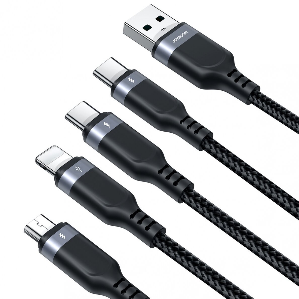 USB cable 4in1 USB-A - 2 x USB-C / Lightning / Micro for charging and data transmission 1.2m Joyroom S-1T4018A18 - Juodas 3 USB cable 4in1 USB-A - 2 x USB-C / Lightning / Micro for charging and data transmission 1.2m Joyroom S-1T4018A18 - Juodas 3