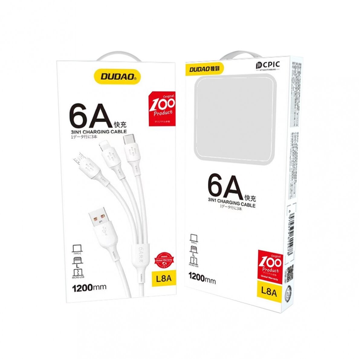 USB cable - USB C / micro USB / Lightning 480Mb/s 6A 1.2m - Baltas 4 USB cable - USB C / micro USB / Lightning 480Mb/s 6A 1.2m - Baltas 4