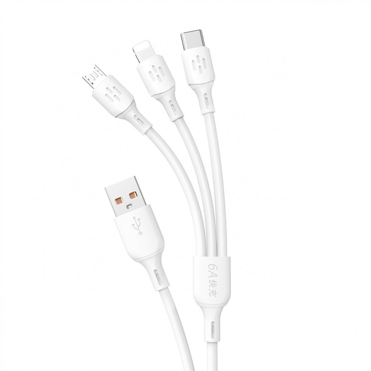 USB cable - USB C / micro USB / Lightning 480Mb/s 6A 1.2m - Baltas USB cable - USB C / micro USB / Lightning 480Mb/s 6A 1.2m - Baltas