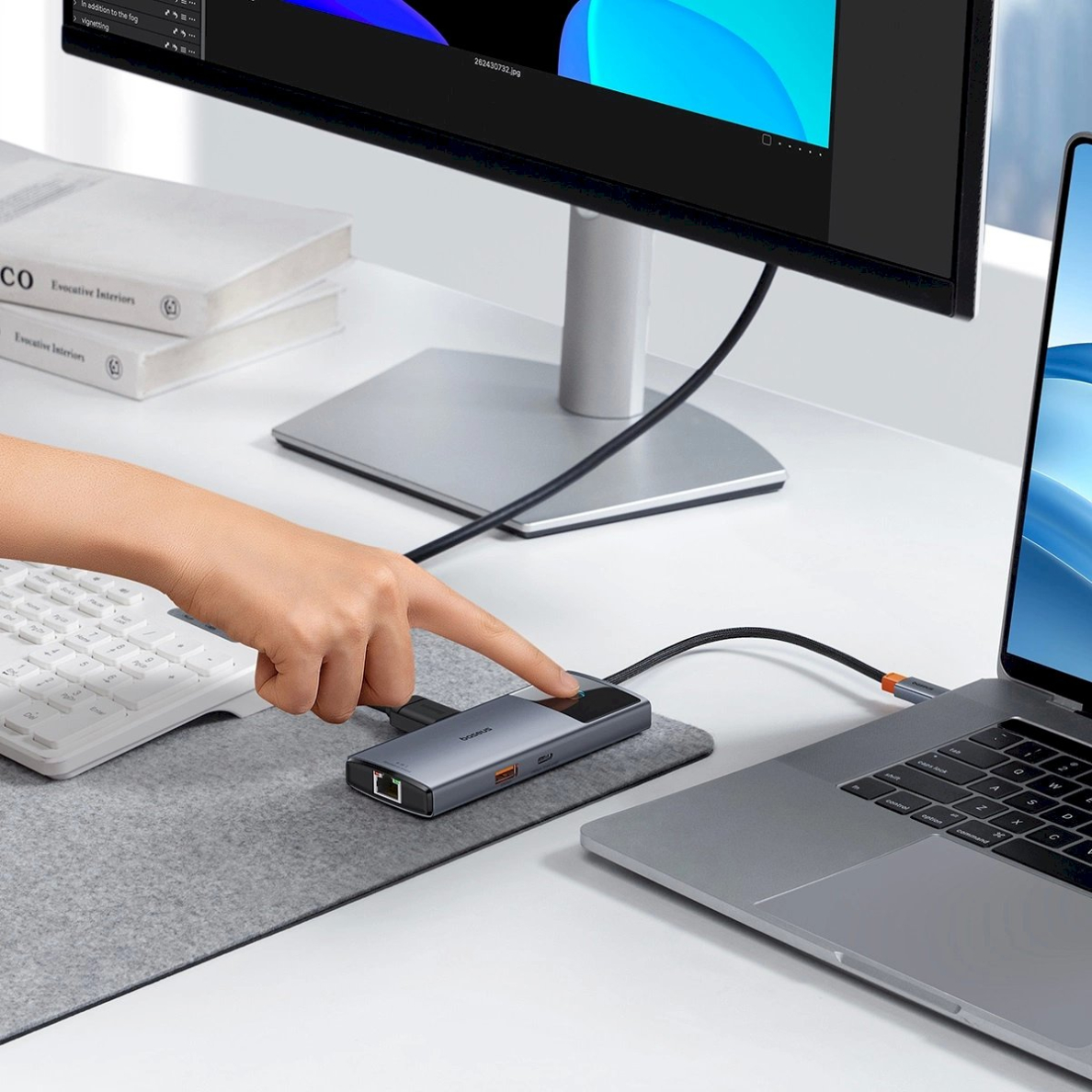 USB HUB 6in1 Baseus Metal Gleam Series II USB-A/USB-C/USB-C PD/HDMI/RJ45 - Juodas 8 USB HUB 6in1 Baseus Metal Gleam Series II USB-A/USB-C/USB-C PD/HDMI/RJ45 - Juodas 8