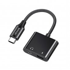 [Užsakomoji prekė] Usams - Audio Cable Adapter AU15 (US-SJ598) - Type-C to Jack 3.5mm, USB-C PD60W - Juodas