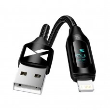 USB-A Cable - Lightning Wozinsky WUALC2 with LED Display 2.4A 2m - Black