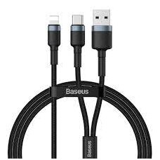 USB kabelis Baseus Cafule 2in1 USB to USB-C Lightning 20w 1.2m juodas pilkas CATKLF-BG1