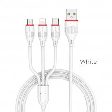 USB kabelis Borofone BX17 3in1 microUSB-Lightning-Type-C baltas