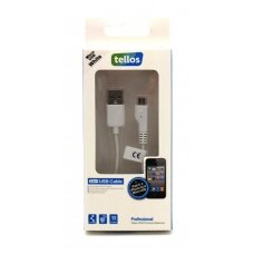 USB kabelis Tellos Professional microUSB FastCharging baltas, 0.8m