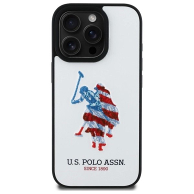 US Polo USHCP15XPUSH iPhone 15 Pro Max 6.7&quot; Baltas/Baltas Odinis Big DH American Flag 1
