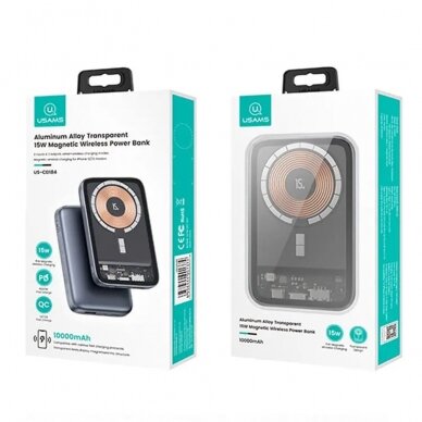[Užsakomoji prekė] Usams - Power Bank PB67 (US-CD184) - Magnetic MagSafe 15W Fast Wireless Charging for iPhone, PD20W, QC3.0, 10000mAh - Tarnish 9