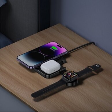 [Užsakomoji prekė] Usams - Wireless Charging Station 3in1 (US-CD190) - Lightweight Desktop Charger for iPhone, iWatch, AirPods, 15W, 3A - Juoda 2