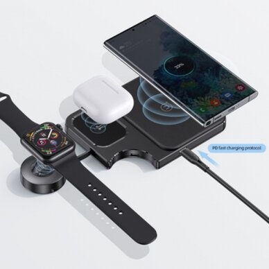 [Užsakomoji prekė] Usams - Wireless Charging Station 3in1 (US-CD190) - Lightweight Desktop Charger for iPhone, iWatch, AirPods, 15W, 3A - Juoda 3