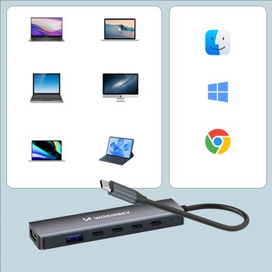USB-C HUB Wozinsky WHBC10Y4S 6in1 daugiafunkcis, aliuminis, 25 cm laidas – pilkas 5