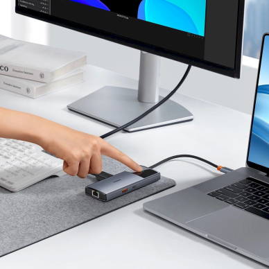 USB HUB 6in1 Baseus Metal Gleam Series II USB-A/USB-C/USB-C PD/HDMI/RJ45 - Juodas 8 USB HUB 6in1 Baseus Metal Gleam Series II USB-A/USB-C/USB-C PD/HDMI/RJ45 - Juodas 8