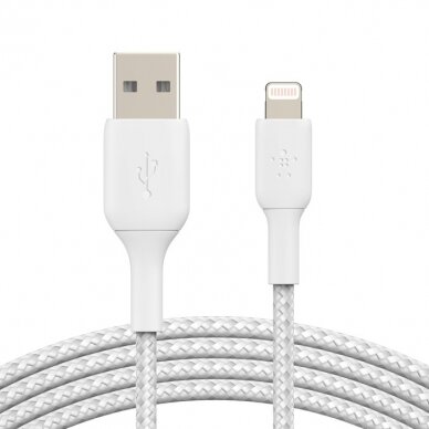 USB kabelis Belkin Boost Charge Braided USB-A to Lightning 1.0m baltas USB kabelis Belkin Boost Charge Braided USB-A to Lightning 1.0m baltas