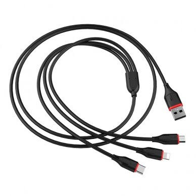 Akcija! USB kabelis Borofone BX17 3in1 microUSB-Lightning-Type-C 1.0m juodas Akcija! USB kabelis Borofone BX17 3in1 microUSB-Lightning-Type-C 1.0m juodas