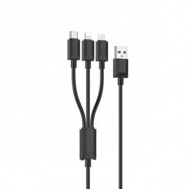 USB kabelis Hoco X74 3in1 microUSB-Lightning-Type-C 1.0m juodas