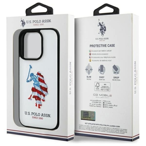 US Polo USHCP15XPUSH iPhone 15 Pro Max 6.7&quot; Baltas/Baltas Odinis Big DH American Flag 4