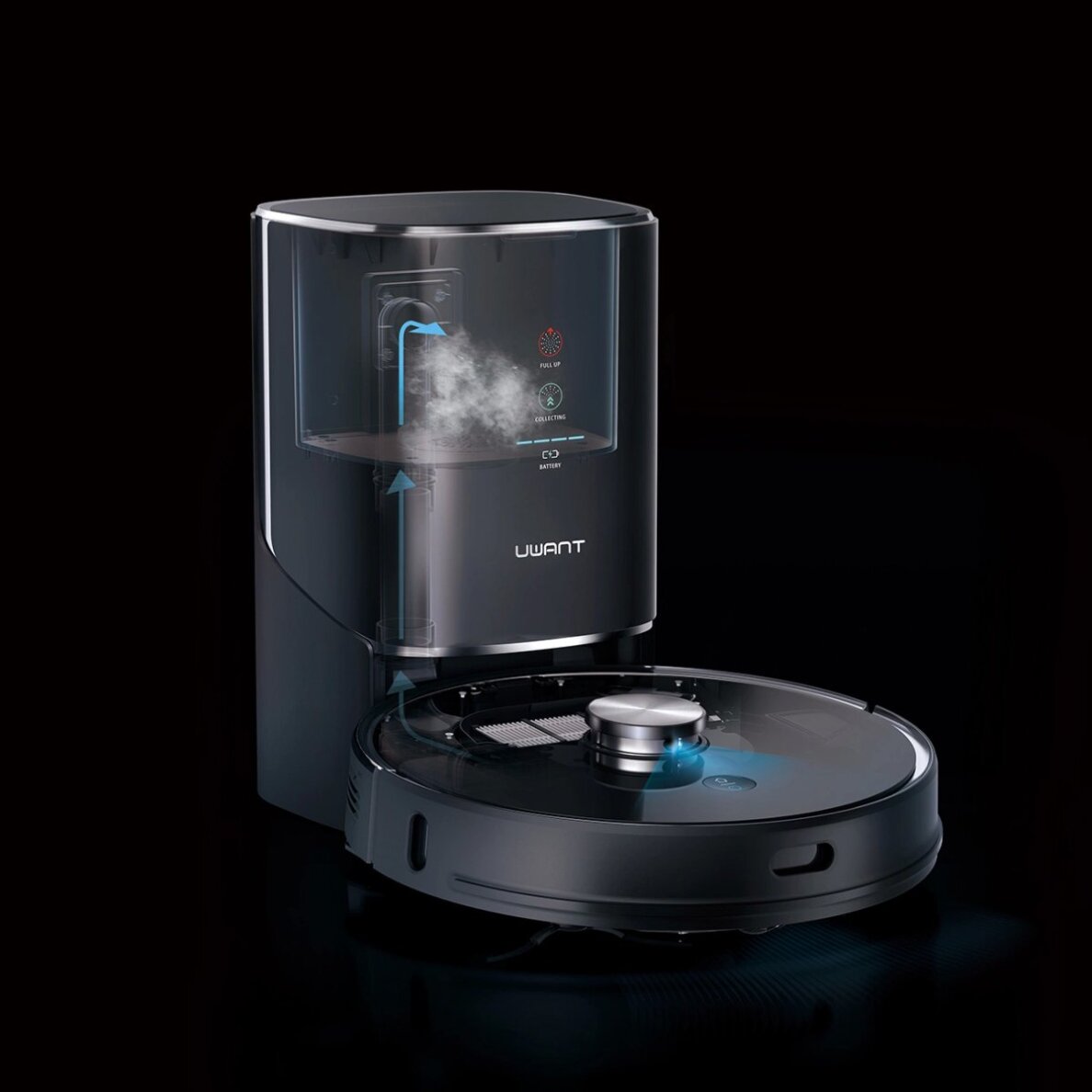 Robotinis dulkių siurblys UWANT U100 su plovimo funkcija ir įkrovimo / valymo stotele – juodas 8 Robotinis dulkių siurblys UWANT U100 su plovimo funkcija ir įkrovimo / valymo stotele – juodas 8