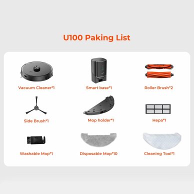 Robotinis dulkių siurblys UWANT U100 su plovimo funkcija ir įkrovimo / valymo stotele – juodas 5 Robotinis dulkių siurblys UWANT U100 su plovimo funkcija ir įkrovimo / valymo stotele – juodas 5