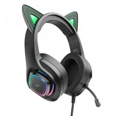 [Užsakomoji prekė] Ausinės Gaming Jack 3.5mm cu LED si Microfon - Hoco Cat Ears (W107)  - Juodas / Žalias