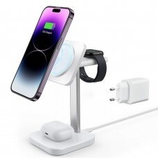 [Užsakomoji prekė] ESR - Charging Station 3in1 HaloLock - for iPhone, AirPods and Apple Watch, with Detachable Watch Charger Set, EU Plug - Baltas