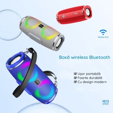 [Užsakomoji prekė] Nešiojamas Bluetooth garsiakalbis 5.0, 10W - Hoco Sports (HC12) - Raudonas 4