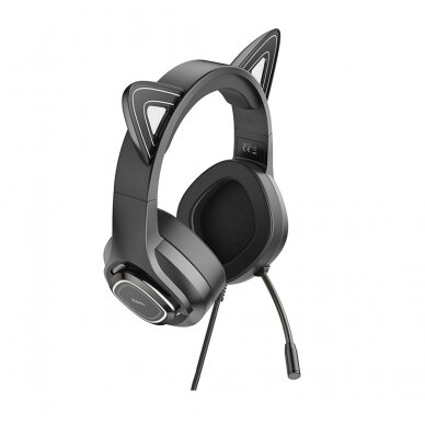 [Užsakomoji prekė] Ausinės Gaming Jack 3.5mm cu LED si Microfon - Hoco Cat Ears (W107)  - Juodas / Žalias 3