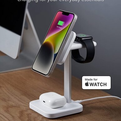 [Užsakomoji prekė] ESR - Charging Station 3in1 HaloLock - for iPhone, AirPods and Apple Watch, with Detachable Watch Charger Set, EU Plug - Baltas 2