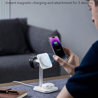 [Užsakomoji prekė] ESR - Charging Station 3in1 HaloLock - for iPhone, AirPods and Apple Watch, with Detachable Watch Charger Set, EU Plug - Baltas 4