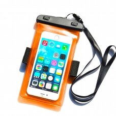 Vandeniui atsparus dėklas Waterproof case with a PVC phone band - oranžinis