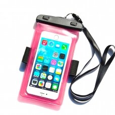 Vandeniui atsparus dėklas Waterproof case with a PVC phone band - rožinis