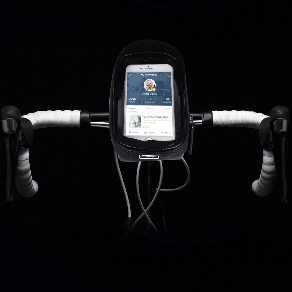 Krepšys Dviračiui montuojamas ant vairo + Telefono Laikiklis pritaikytas liečiamajam ekranui Wozinsky Bicycle Front Frame Handlebar Bag Touch Screen Phone Holder 1L Juodas (WBB16BK) 10