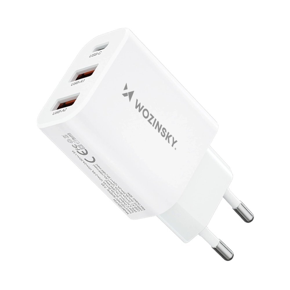 Sieninis įkroviklis Wozinsky CWCUCW 30W USB-C / 2x USB-A – baltas