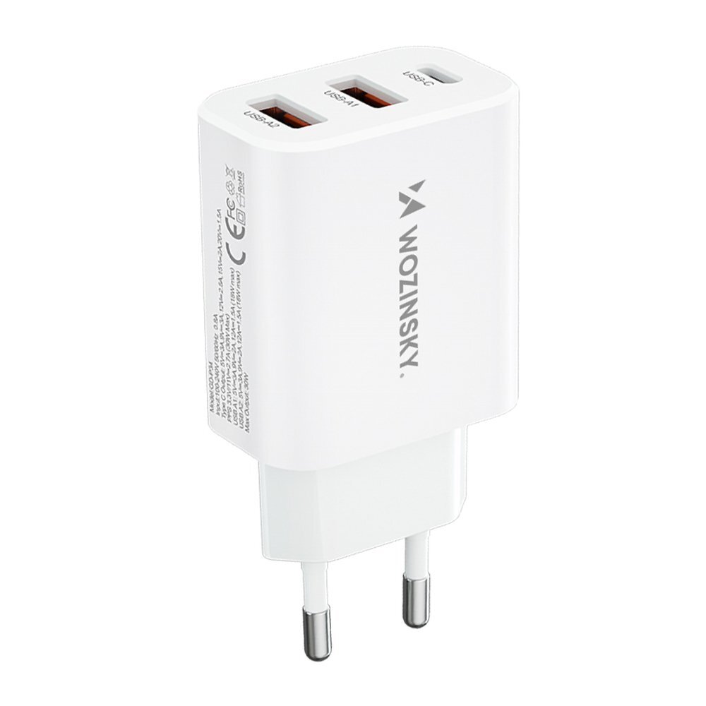 Sieninis įkroviklis Wozinsky CWCUCW 30W USB-C / 2x USB-A – baltas 1