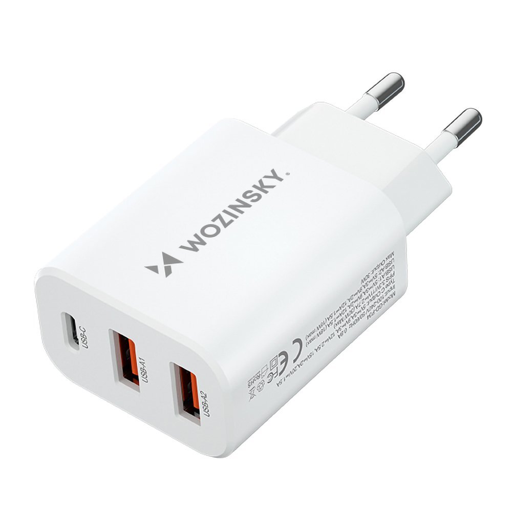 Sieninis įkroviklis Wozinsky CWCUCW 30W USB-C / 2x USB-A – baltas 2