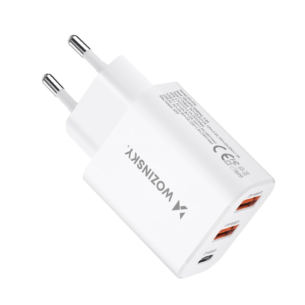 Sieninis įkroviklis Wozinsky CWCUCW 30W USB-C / 2x USB-A – baltas 3