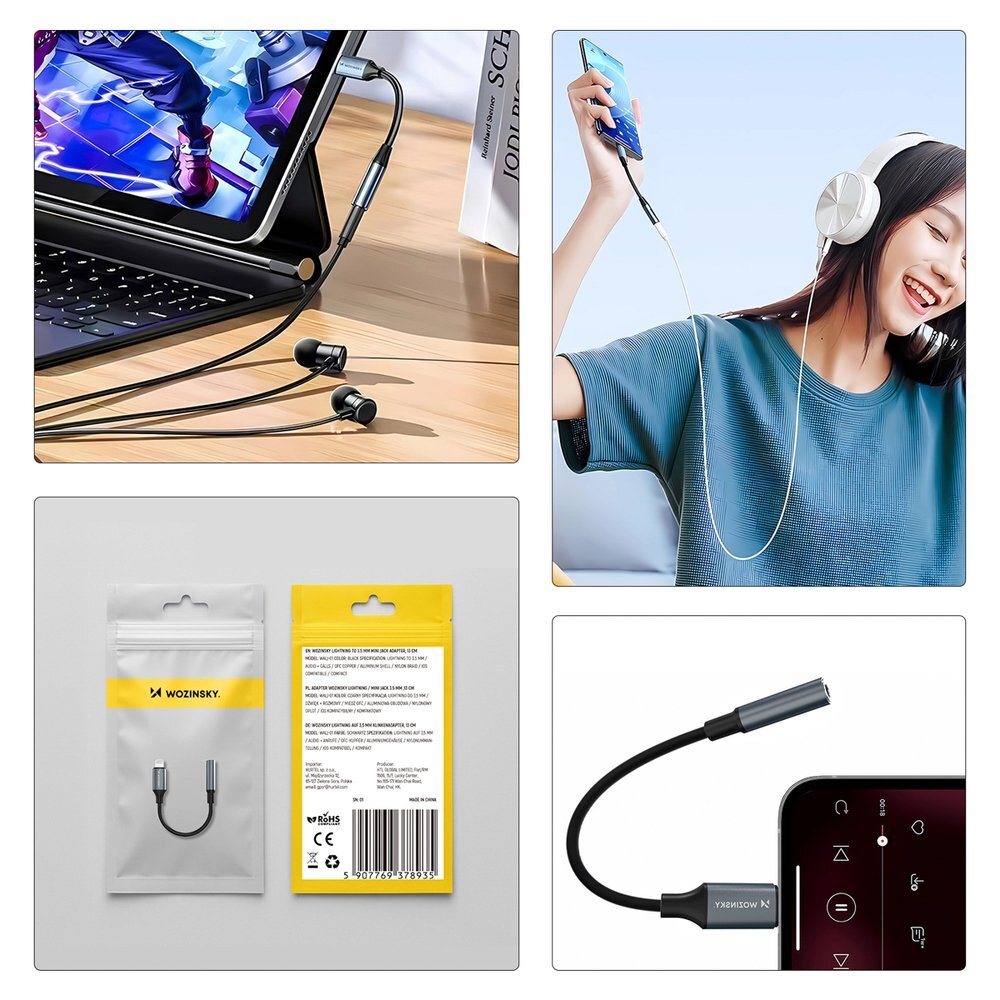 Adapteris Wozinsky WALJ-01 Lightning – 3.5mm Mini Jack – juodas 1 Adapteris Wozinsky WALJ-01 Lightning – 3.5mm Mini Jack – juodas 1