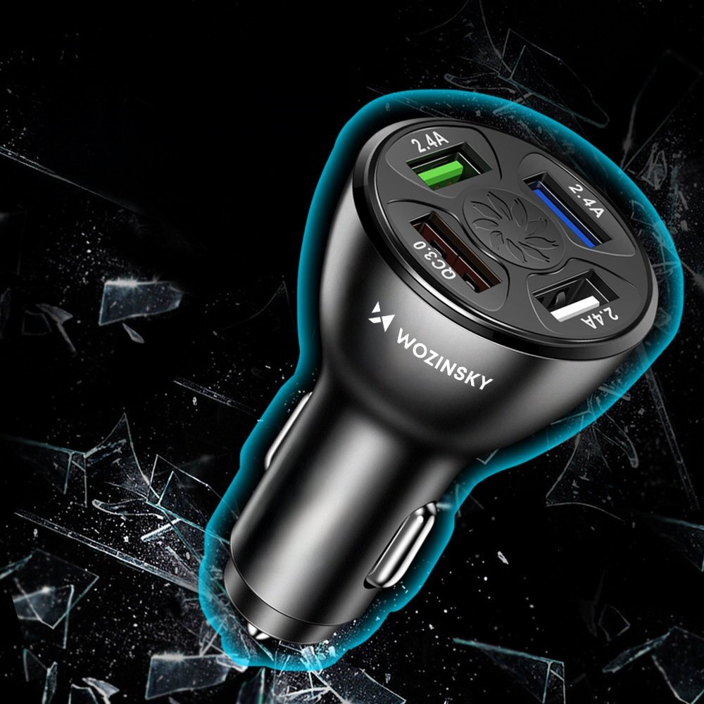 Wozinsky WCCAW 50W 4x USB-A QC car charger - Baltas 4 Wozinsky WCCAW 50W 4x USB-A QC car charger - Baltas 4