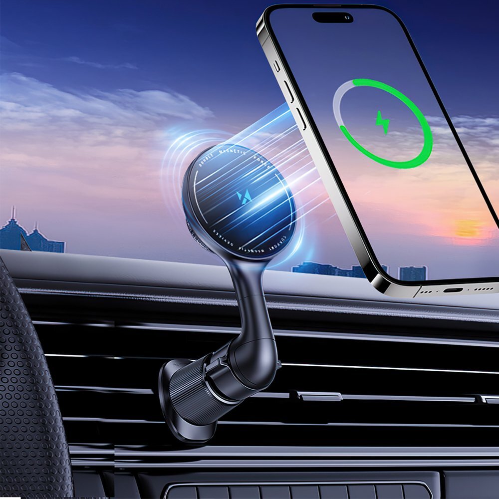 Automobilinis laikiklis Wozinsky WCT5-6S4Y su Qi/MagSafe 15W indukciniu įkrovikliu vėdinimo angai – juodas 3 Automobilinis laikiklis Wozinsky WCT5-6S4Y su Qi/MagSafe 15W indukciniu įkrovikliu vėdinimo angai – juodas 3