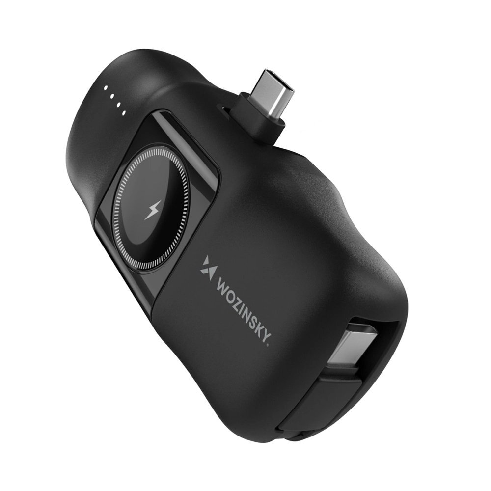 Išorinė baterija Wozinsky WF16-YCS 5000mAh 15W USB-C Mini su integruotu USB-C laidu ir Apple Watch įkrovikliu – juoda Išorinė baterija Wozinsky WF16-YCS 5000mAh 15W USB-C Mini su integruotu USB-C laidu ir Apple Watch įkrovikliu – juoda
