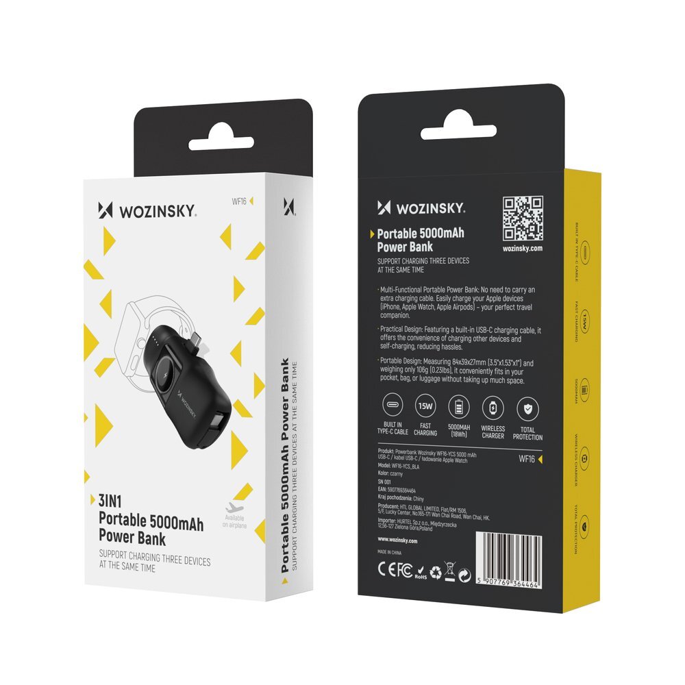 Išorinė baterija Wozinsky WF16-YCS 5000mAh 15W USB-C Mini su integruotu USB-C laidu ir Apple Watch įkrovikliu – juoda 9 Išorinė baterija Wozinsky WF16-YCS 5000mAh 15W USB-C Mini su integruotu USB-C laidu ir Apple Watch įkrovikliu – juoda 9
