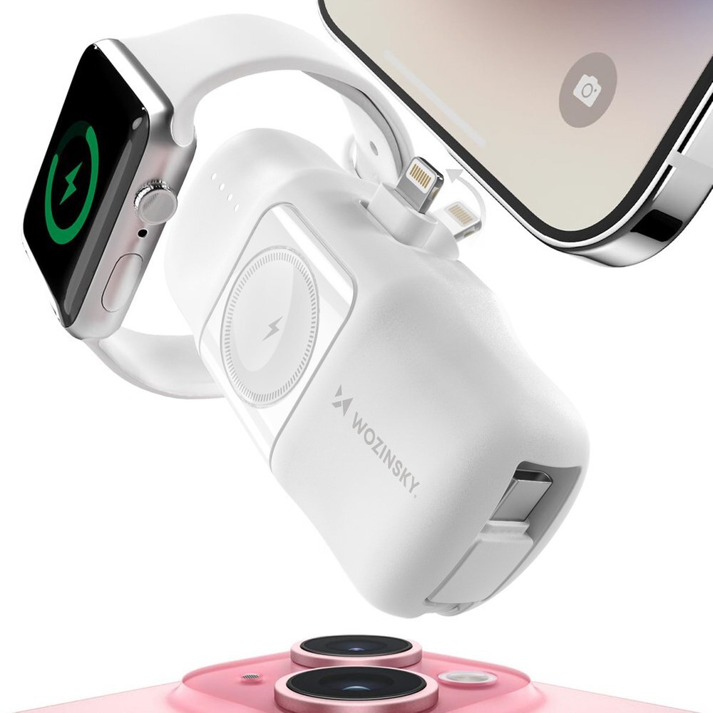 Išorinė baterija Wozinsky WF16-YLS 5000mAh 15W Lightning Mini su integruotu USB-C laidu ir Apple Watch įkrovikliu – balta 5 Išorinė baterija Wozinsky WF16-YLS 5000mAh 15W Lightning Mini su integruotu USB-C laidu ir Apple Watch įkrovikliu – balta 5